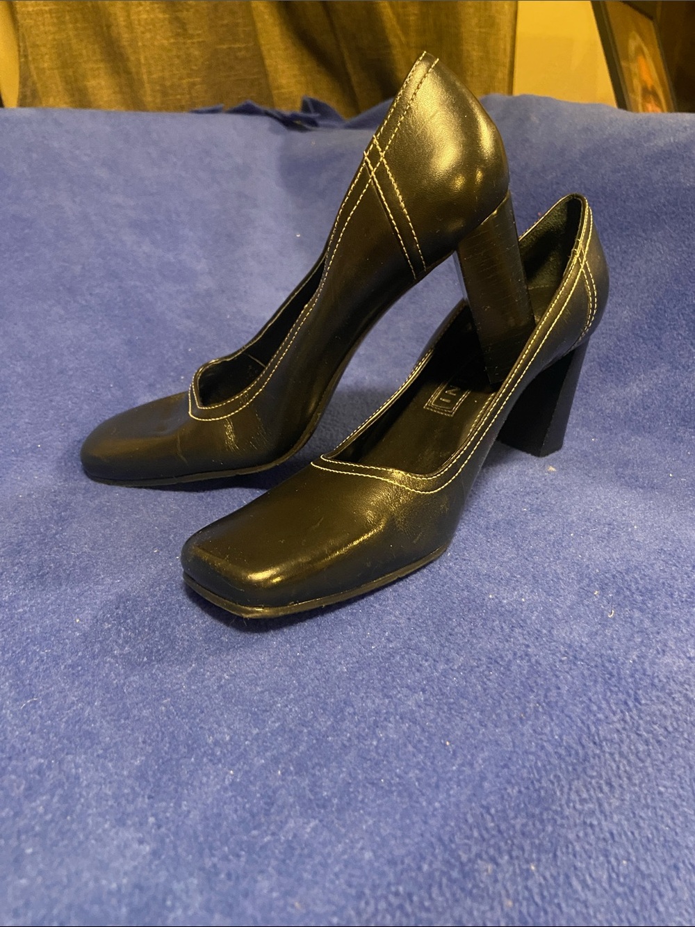 Gianni Bini Black Square-Toe Block Heel Pumps